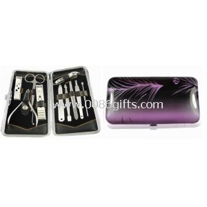 Button closure cosmetic bag with professional manicure set