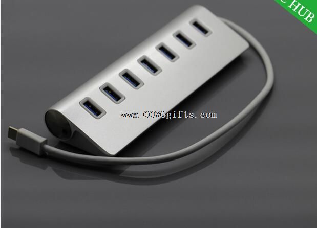 7 bağlantı noktası olan alüminyum USB HUB 3.1