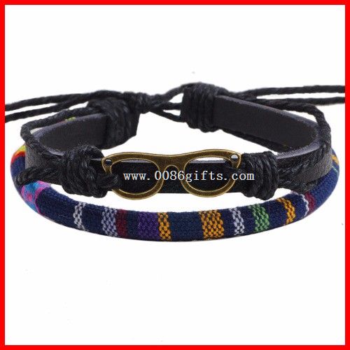 Canvas Fabric Covered Leather Rope Bracelet