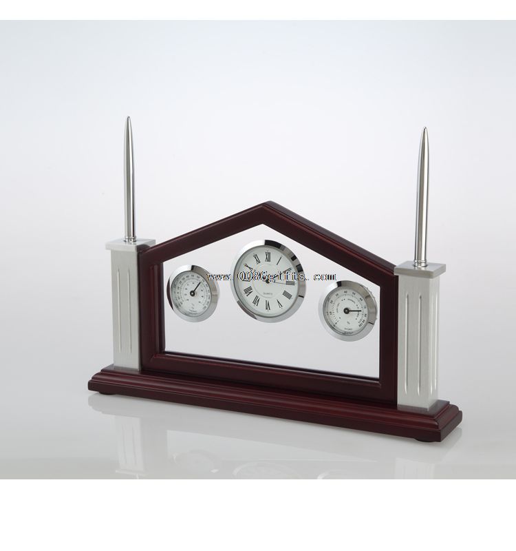 Desk clock with pen holders