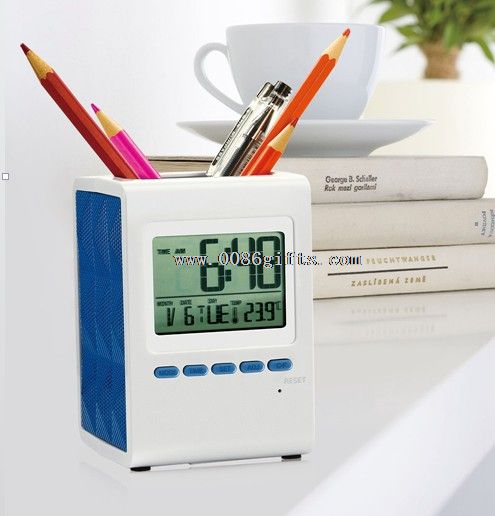 Digital calendar clock with penholder