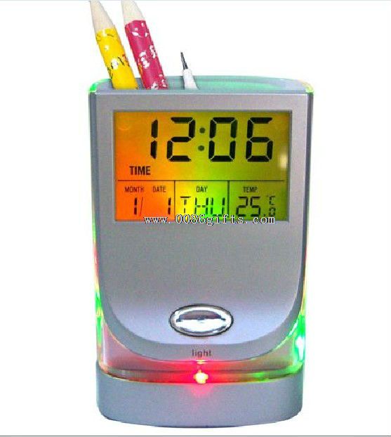 Flashlight pen holder clock