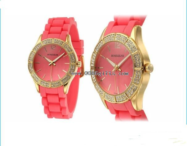 Gold imitation plating and diamante silicone watch