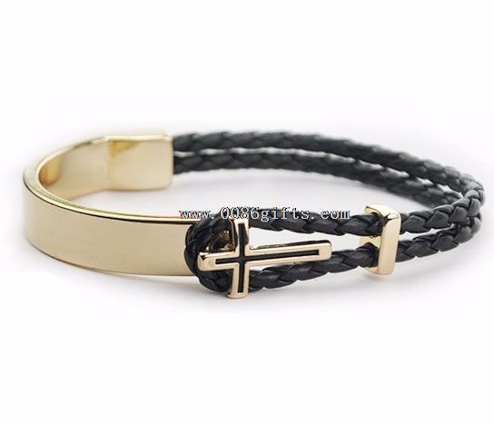 Leather Bracelet with Gold Plated Cross
