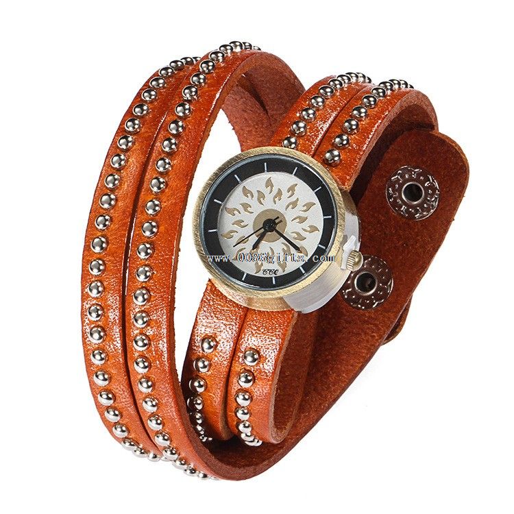 Lange Lederarmband Quarz-Armbanduhr