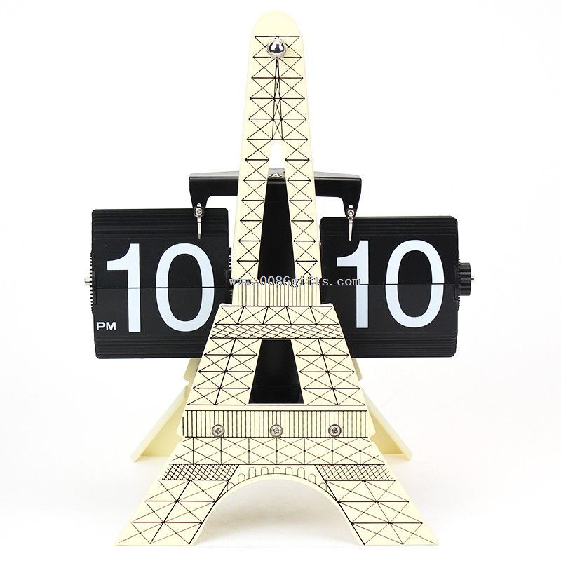 Torre Eiffel de metal Flip reloj de escritorio de cuarzo