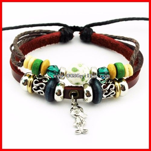 Metal Small Boy Charm Leather Bracelet