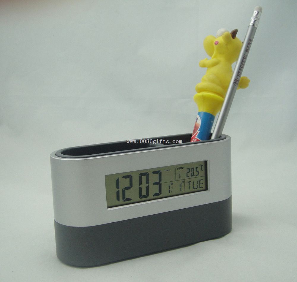 Multifunction calendar alarm clock pen holder