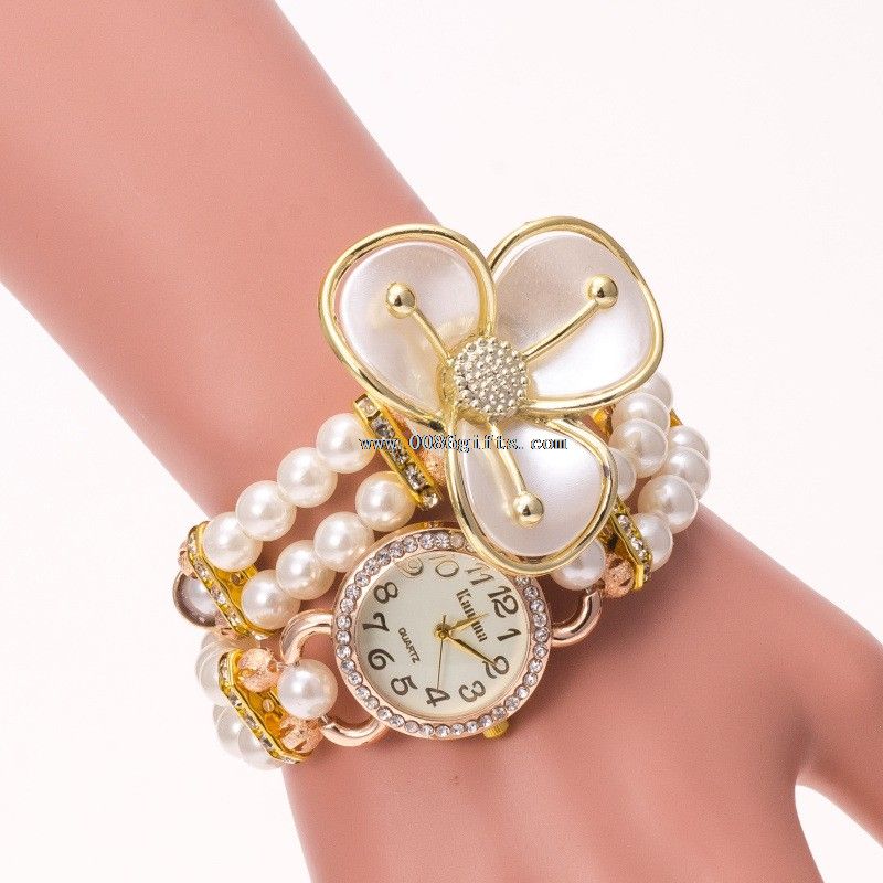perle med diamanter bowknot armbånd watch