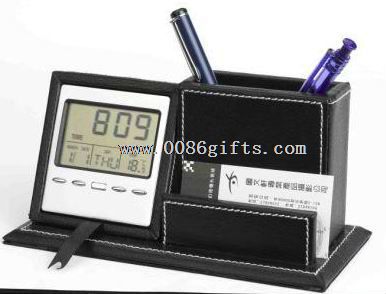 Pen holder organizer with LCD calendar alarm clock