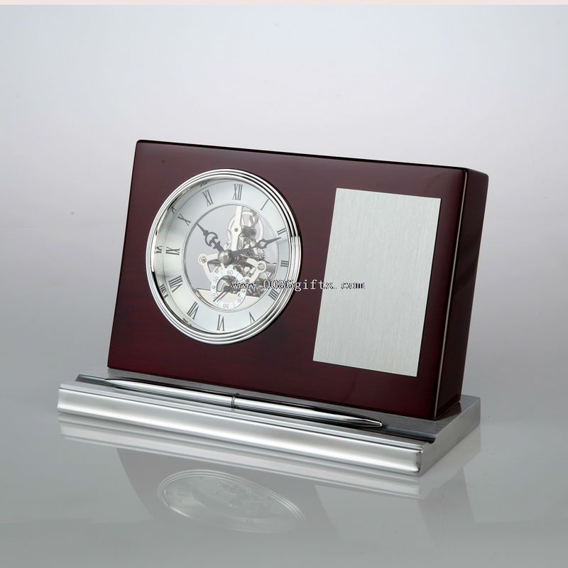 Reloj de madera escritorio titular pluma