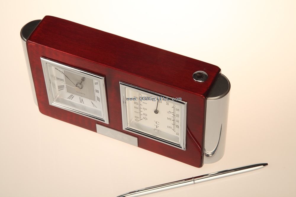 Pen holder wooden desk clock