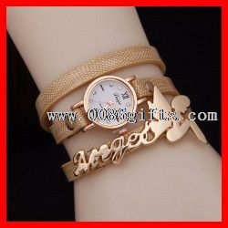 Romantic Angel Charm Bracelet Three Wraps Leather Band Watch