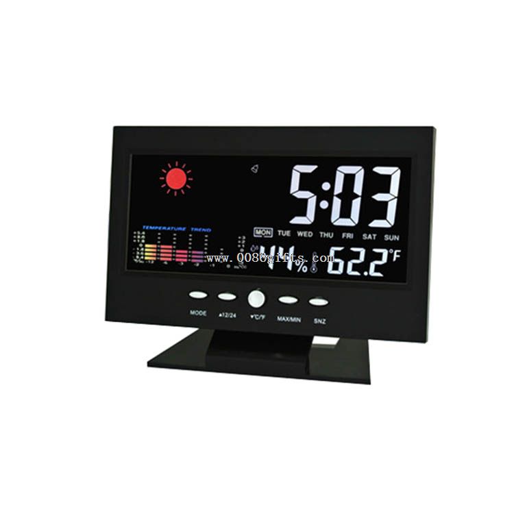 Meteo stazione suono controllato orologio da tavolo con display LCD a colori