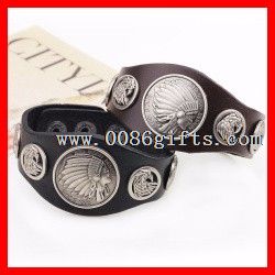 Wide Leather Wristband with Metal Studs