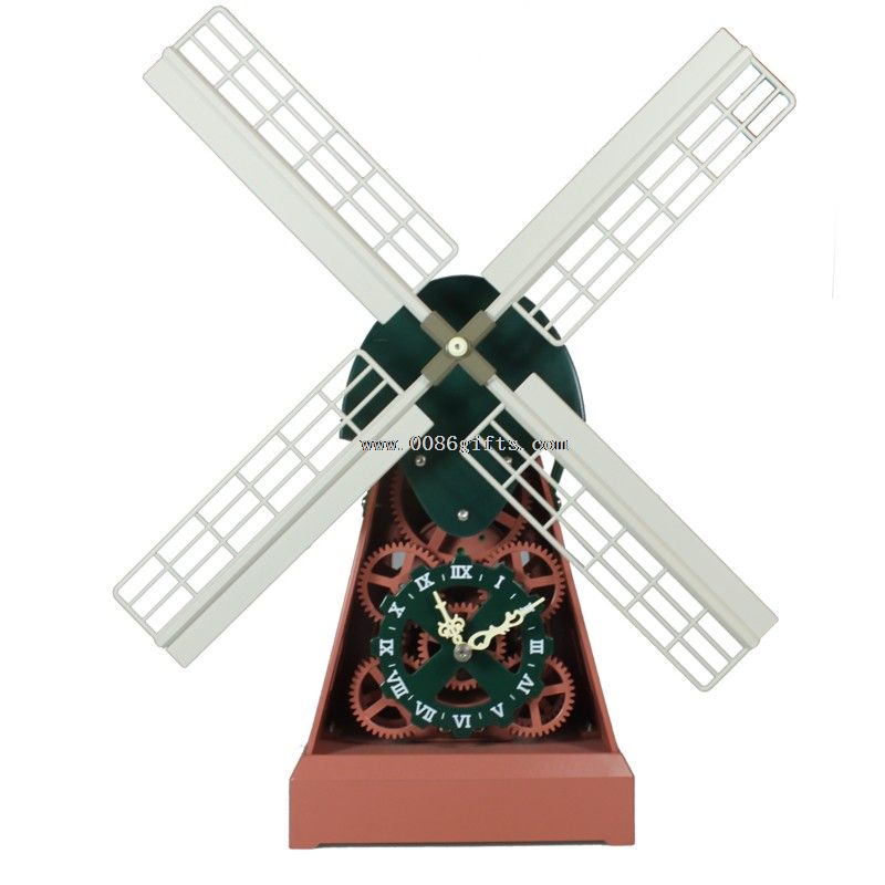 Reloj de escritorio de engranajes de molino de viento