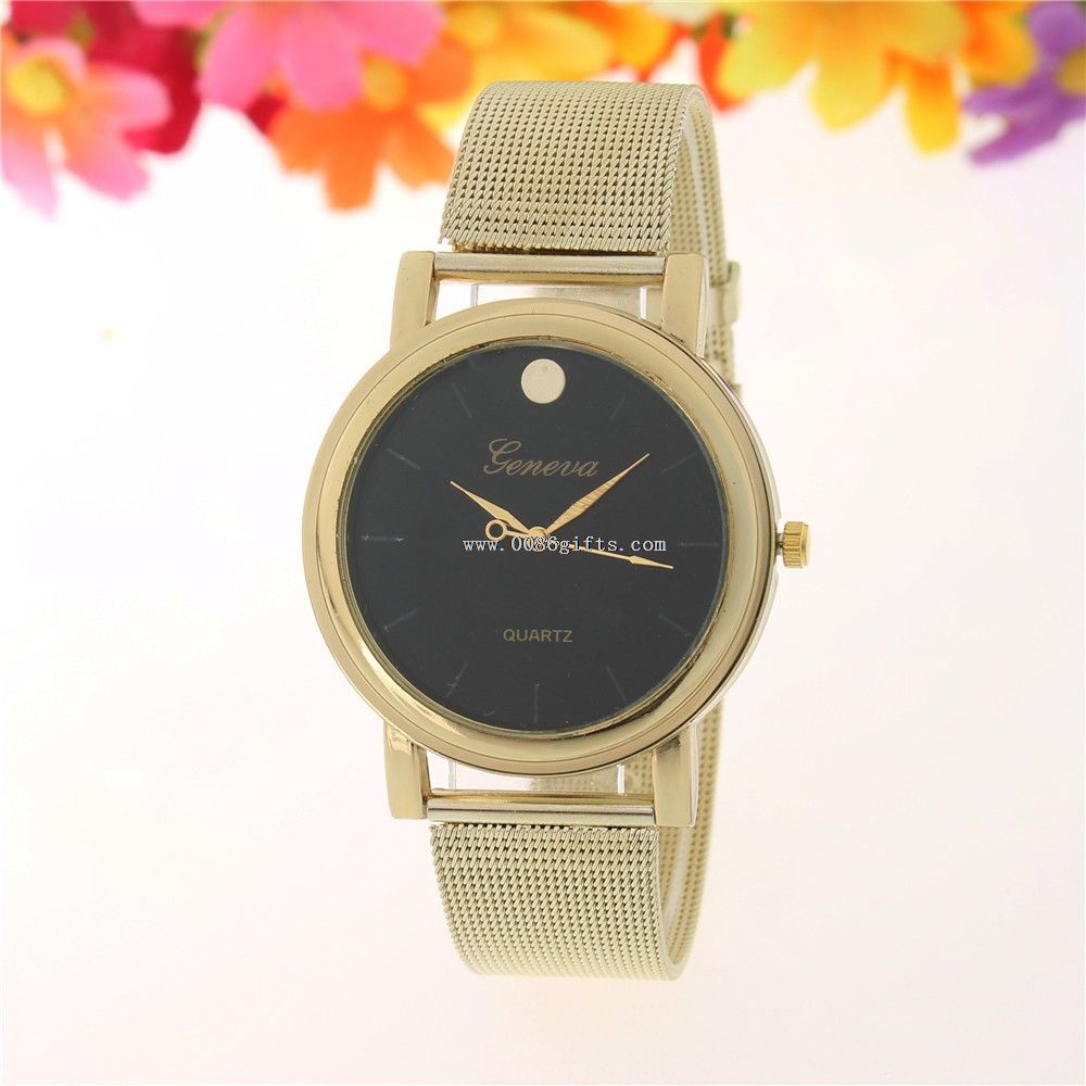 Golden mesh belt wrist watch