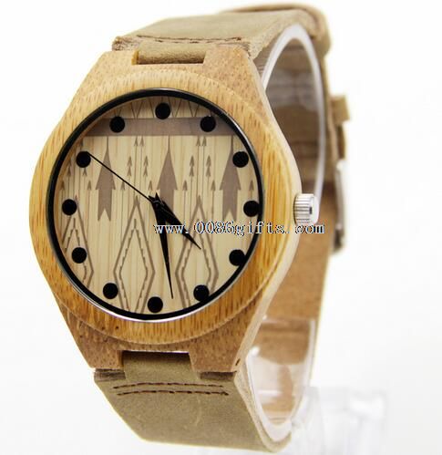 Couro relógios de madeira de bambu