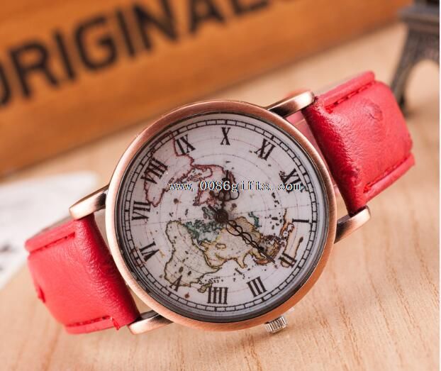 map leather wrist watche