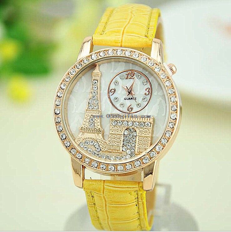 Eiffle башта diamond шкіряний годинник