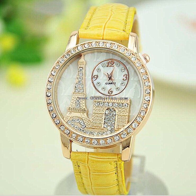 Eiffle Tower diamond leather watch