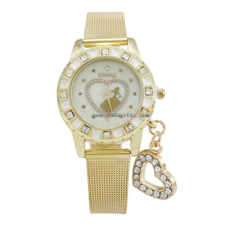 Dama de corazón colgante Glod acero inoxidable reloj