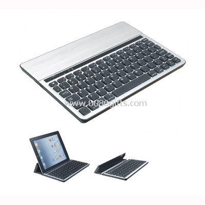 Bluetooth keyboard with flip-up brace to hold iPad in use