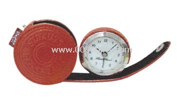 Round leather travel clock
