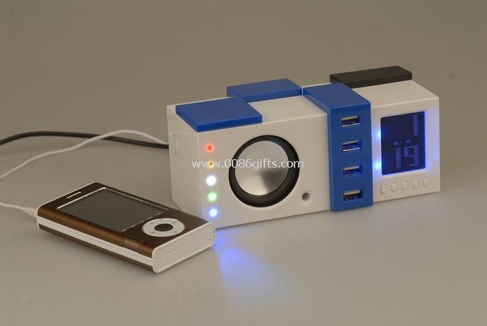 Hub USB com relógio Luminated e mini alto-falante