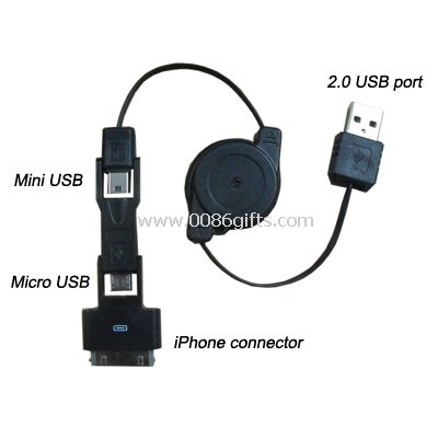 3 cabo de dados USB conectores e carregador móvel