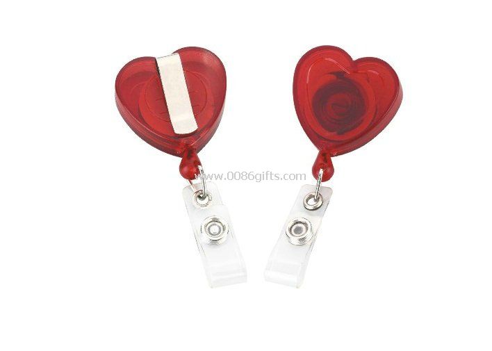 Adjustable Red Heart shape ABS Retractable ID Badge Reels holder