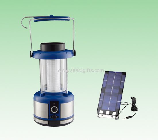 Solar camping lantern with solar panel and compass