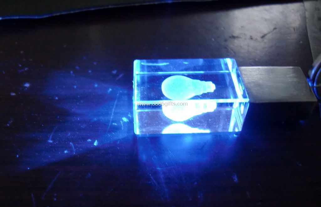 Laser 3D logo cristal customzied unidad flash usb con luz led