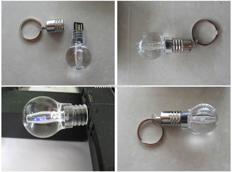 bulb customized usb flash drive attached keyring with led light