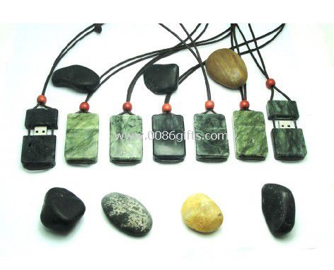 Customized USB flash drive in real jade stone material with logo attached string
