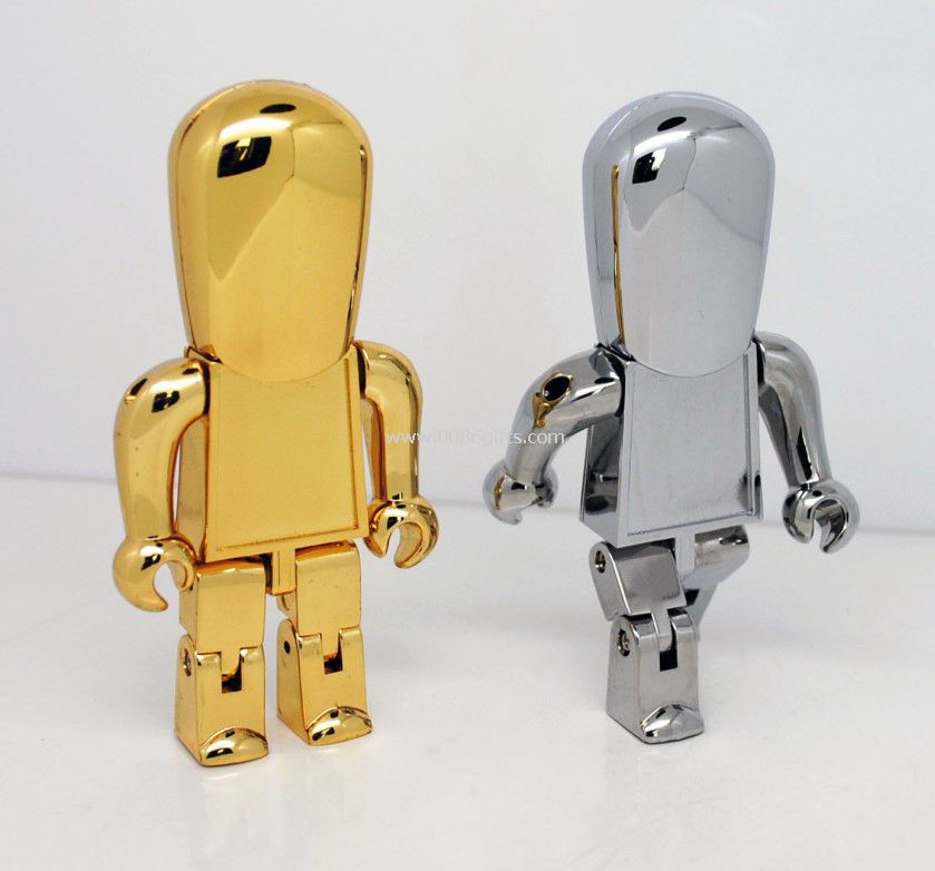 Emas / perak logam orang membentuk usb flash drive