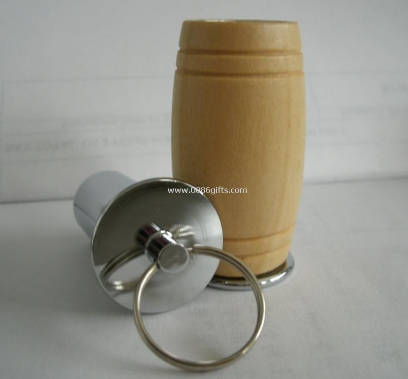 drum shape wooden usb flash drive with keyring