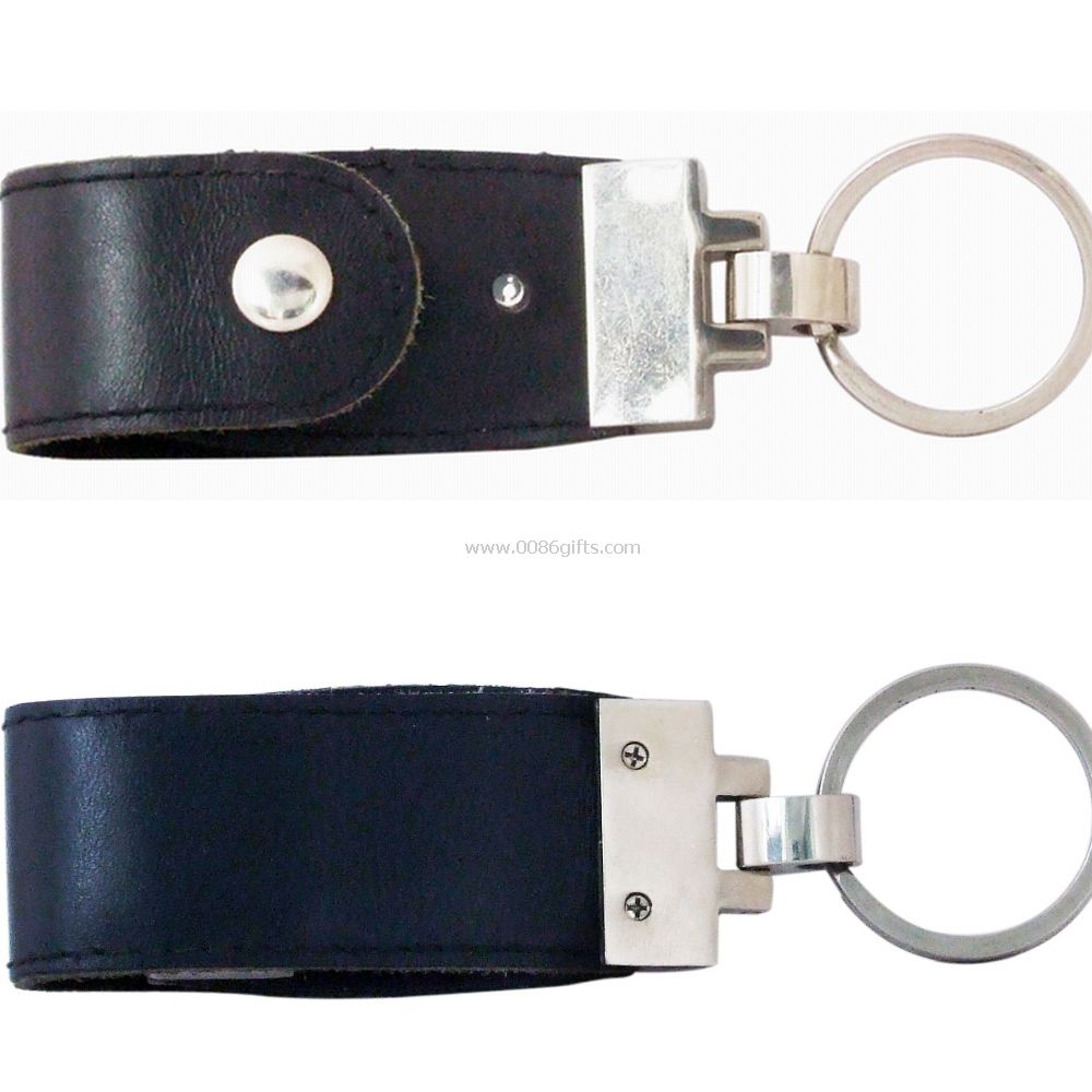 Brown/black leather usb flash memory disk with keyring