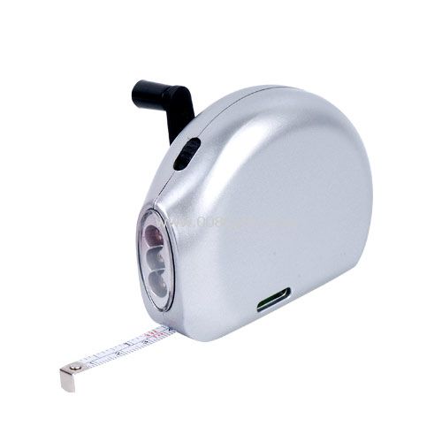 2-LED mini manivelle dynamo lampe de poche avec ruban à mesurer et gradienter