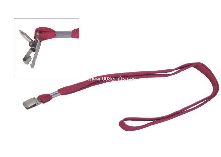 Red tubular Polyester promotional flip top clip ID Card Holder Lanyard