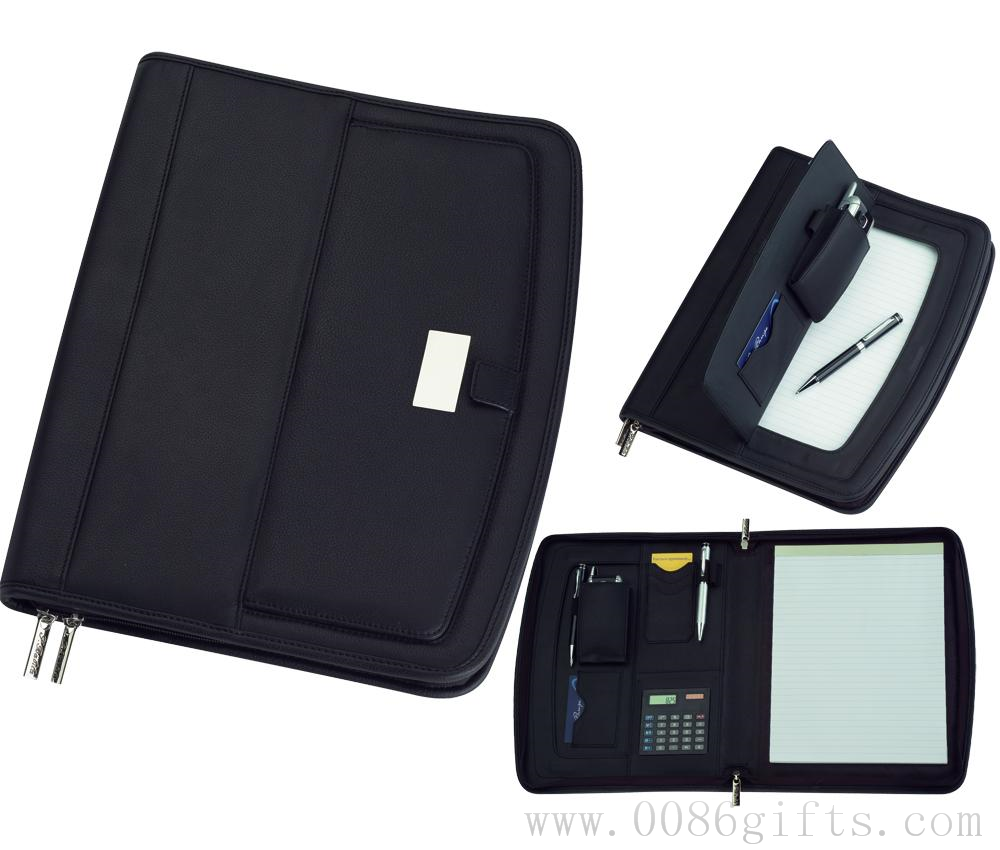 A4 Compendio con cremallera de cuero