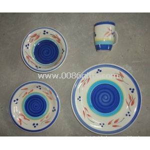 Ensembles de vaisselle 16 pièces en grès avec impression polychrome