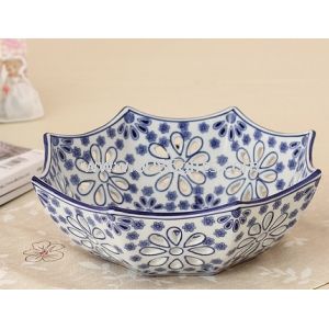 Europea Frutero de cerámica escultura arte Frutero azul y blanco Frutero