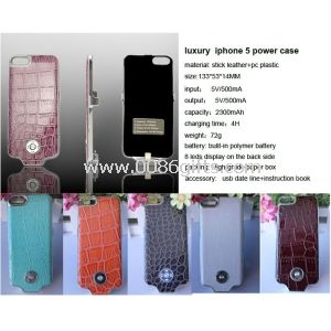 caso de potência 2300mAH luxo iphone5 couro
