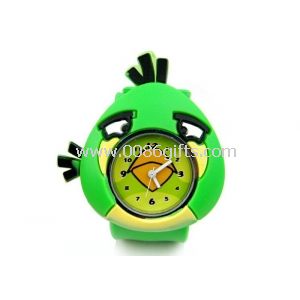 Relojes de la pulsera de la palmada de Angry Bird verde silicona goma