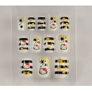 ABS adulto dedos falsos uñas hermosas con patrón rojo Hello Kitty