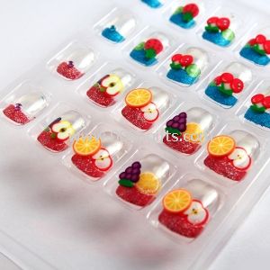Scented Kids Fake Nails with polymer kits and pink glitter on nail tops