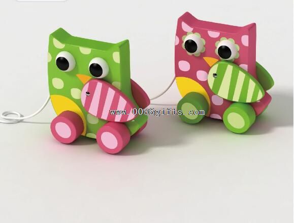 Eule-Serie aus Holz ziehen Spielzeug