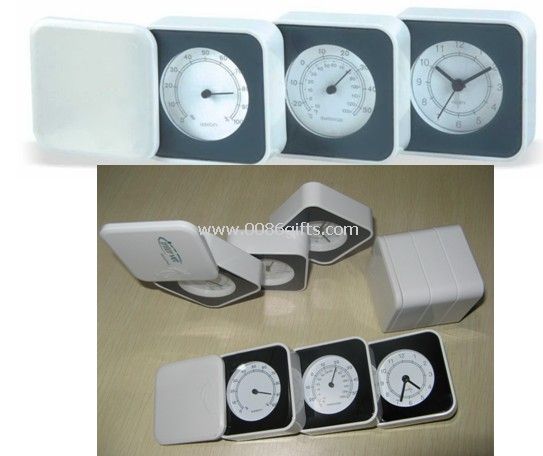 FÄLLBARA THERMO-HYGROMETER MED VÄCKARKLOCKA