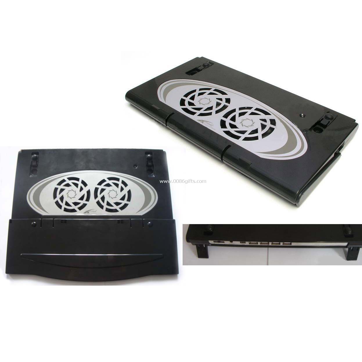 Foldable plastic cooling pad with 2 fans